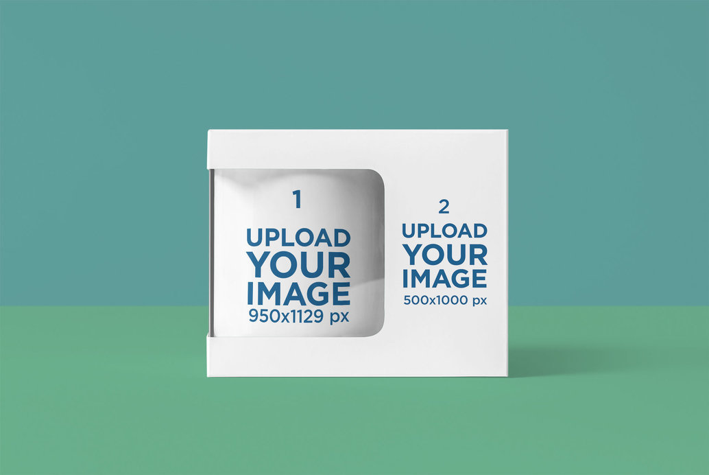 Mockup Featuring an 11 oz Coffee Mug and Its Box 