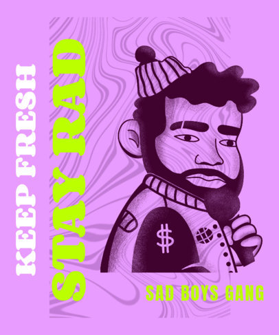 T-Shirt Design Template with a Rapper Cartoon