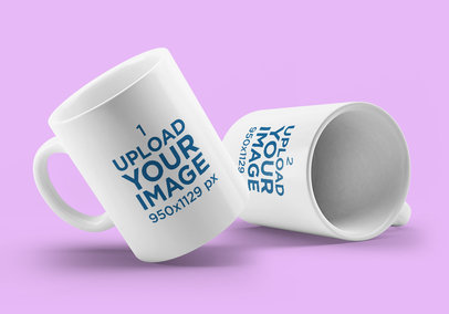 Minimal Mockup of Two Coffee Mugs Placed Against a Colored Background 4503-el1