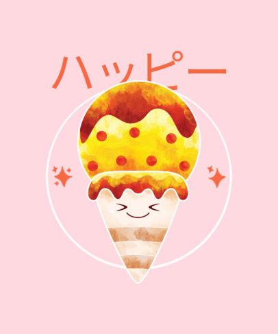 T-Shirt Design Template with a Kawaii Ice Cream Character