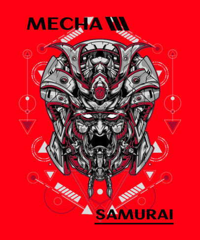 T-Shirt Design Template Featuring a Mecha Samurai 