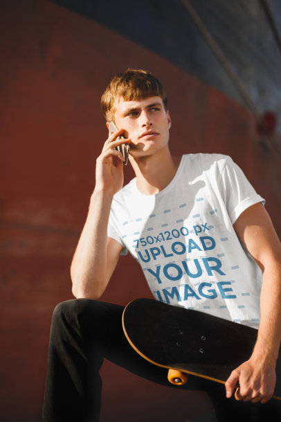 T-Shirt Mockup Featuring a Male Skater