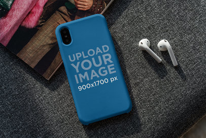 Phone Case Mockup Featuring a Pair of Earbuds 4612-el1