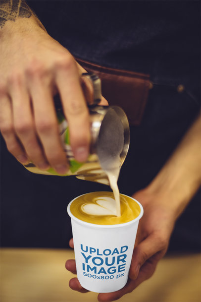 Coffee Cup Mockup of a Barista Doing Latte Art 36652-r-el2