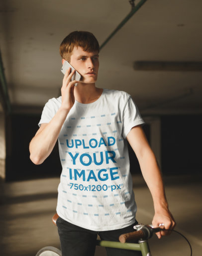 Mockup Featuring a Tall Man with a T-Shirt Talking on the Phone 37443-r-el2