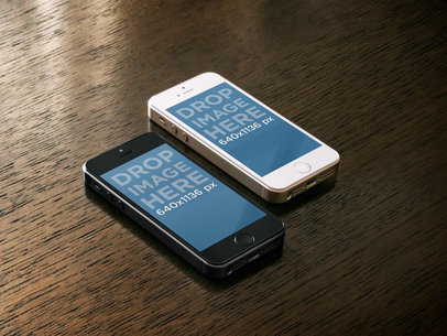 Multistage Apple iPhone 5s Black Portrait Vs iPhone Gold Portrait On Wooden Surface