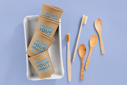 Mockup of a Bunch of Coffee Cups Next to Some Toothbrushes 36867-r-el2