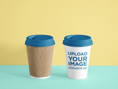 Mockup of Two Coffee Cups with Plastic Lids 36526-r-el2