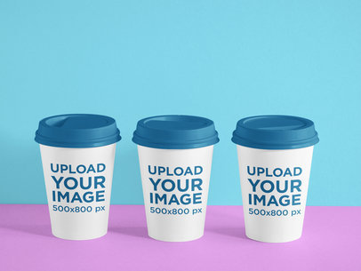 Mockup Featuring Three Customizable Paper Cups