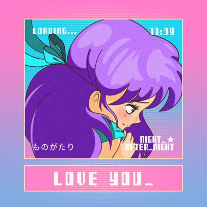 Retro Logo Template for a Beat Maker Featuring a Female Anime Character 3343a