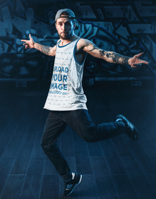 Tank Top Mockup Featuring a Man Breakdancing 