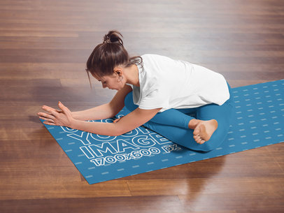 Yoga Mat Mockup Featuring a Woman Stretching 