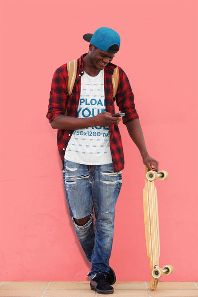Heathered T-Shirt Mockup of a Man with a Longboard 37441-r-el2
