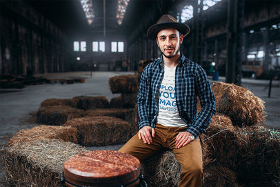 T-Shirt Mockup of a Man in a Barn 37148-r-el2