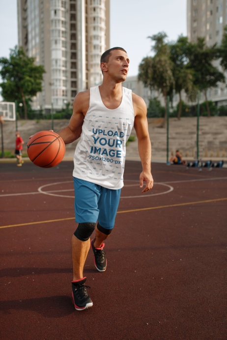 Tank Top Mockup of a Man Playing Basketball