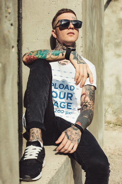 V-Neck Tee Mockup Featuring a Trendy Man with Tattoos 37531-r-el2