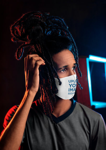 Face Mask Mockup of a Man with Locs
