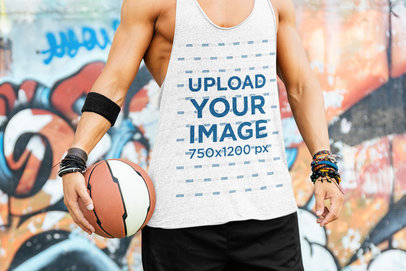 Tank Top Mockup of a Man Preparing to Play Street Basketball