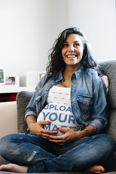 Tank Top Mockup Featuring a Happy Pregnant Woman Sitting on a Couch 37216-r-el2