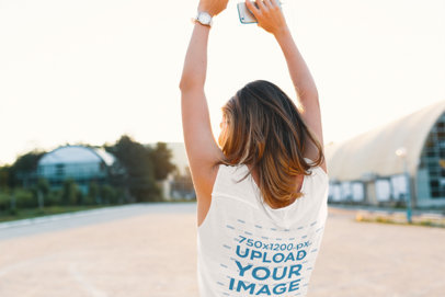 Back-View Mockup of a Woman Wearing a Tank Top