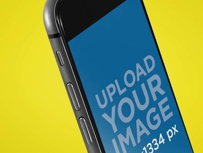 Angled Black iPhone in Portrait Position Close Up Mockup with a White Background