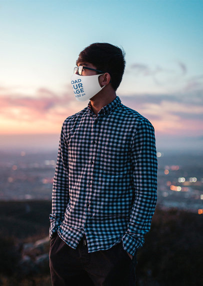 Face Mask Mockup Featuring a Man and a Landscape in the Background 4663-el1