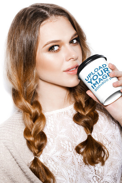 Mockup of a Woman Posing with a Coffee Cup 36892-r-el2