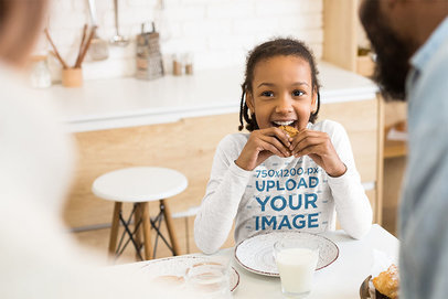 Heather Long Sleeve Tee Mockup of a Happy Girl Eating a Cookie 37463-r-el2