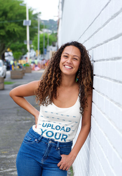 Tank Top Mockup of a Smiling Woman on the Street