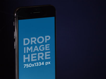 Front Angled Close Up View of a Black iPhone Mockup in Portrait Position