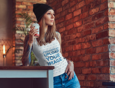 Tank Top Mockup of a Tattooed Woman Posing