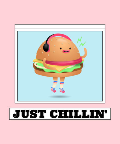 T-Shirt Design Template Featuring a Smiling Burger Character Illustration