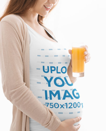 Tank Top Mockup of a Pregnant Woman Drinking Orange Juice