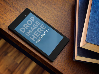 Google Nexus 7 Mockup Featuring a Wooden Table 