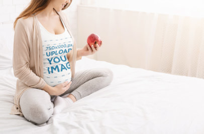 Tank Top Mockup of a Pregnant Woman Sitting in Bed