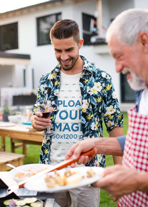 T-Shirt Mockup of a Man at a Barbecue