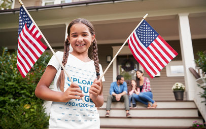 T-Shirt Mockup of a Girl Waving Two American Flags 37641-r-el2