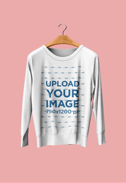 Crewneck Sweatshirt Mockup Featuring a Wooden Hanger 