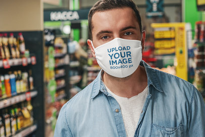 Face Mask Mockup Featuring a Man at a Grocery Store 