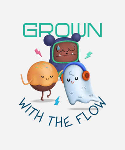 T-Shirt Design Template Featuring a Cute Group of Imaginary Characters