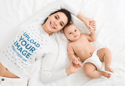Long Sleeve T-Shirt Mockup of a Mom with Her Baby