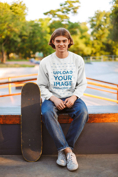 Sweatshirt Mockup of a Young Man at a Skate Park