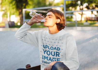 Crewneck Sweatshirt of a Skater Drinking Water
