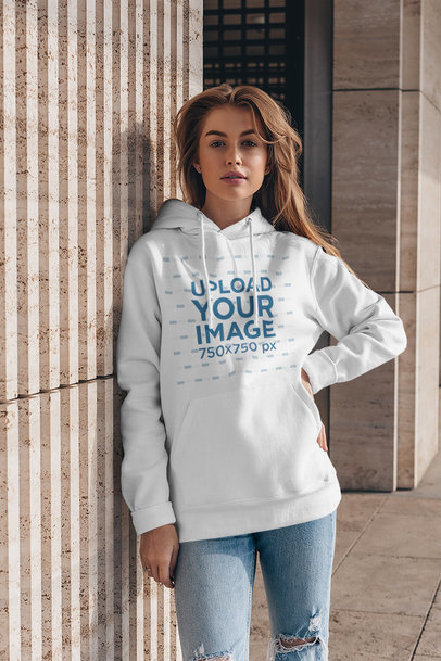 Pullover Hoodie Mockup of a Serious Long-Haired Woman 