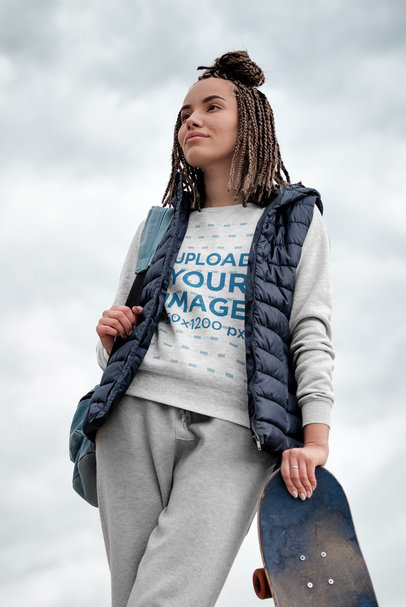 Mockup of a Skater Wearing a Heathered Sweatshirt on the Street 37934-r-el2