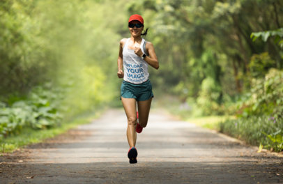 Mockup of a Smiling Female Runner Wearing a Tank Top