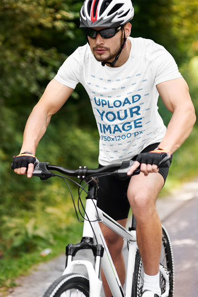 Mockup of a Man with an Activewear Tee Cycling 