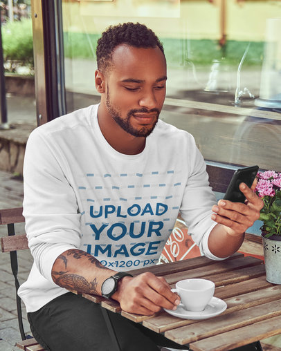 Long Sleeve Tee Mockup of a Man at a Cafe 38054-r-el2