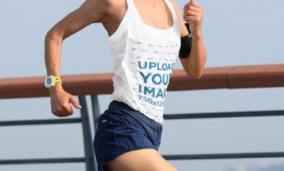 Scoop Neck Tank Top Mockup Featuring a Female Runner