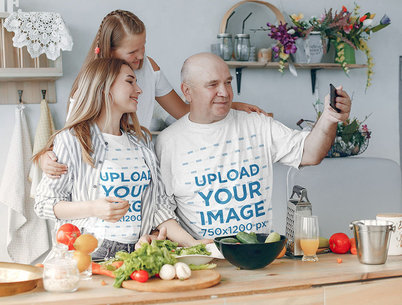 T-Shirt Mockup of a Grandfather Taking a Selfie with His Family